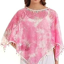 jedco Women's Net Poncho, V-Neck Cape with Lace Embroidery, Sleeveless, Pink-picture-37