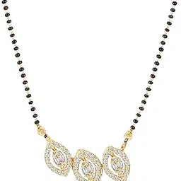 amaal American Diamond Mangalsutra for women stylish 1gm gold mangal sutra short AD CZ Pendant Necklace design jewellery for women nallapusalu chains one gram 18 inch black beads chain golden -81-picture-20