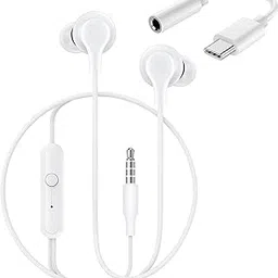 Type-C Earphones for Vivo V23e / V 23 e Earphones Original Like Wired in-Ear Headphones Stereo Deep Bass Headset Earbud with Type-C to 3.5mm Audio Jack, Mic (TVI3, White)-picture-12
