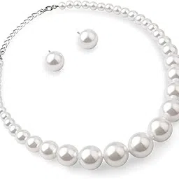 salve Classic Chunky White Faux Pearl Necklace Set for Women with Stud Earrings | Rakshabandhan Gifts for Sister | Statement Choker Moti Jewellery Set for Women | Valentine's Day Gifts for Wife-picture-38