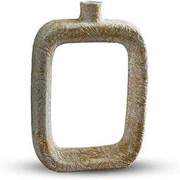 Square Bottle Shape Ceramic Vase, Textured Grey and Gold, Modern Decorative Flower Holder-picture-23