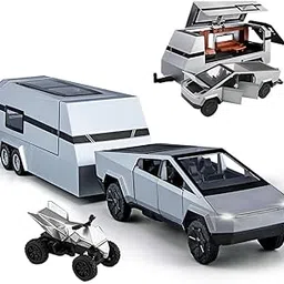 FEXXA 🏎️ Scale Exclusive Alloy Metal Pull Back Die-cast Car Model with Sound Light Mini Auto Toy for Kids Metal Model Toy Car with Sound and Light (1:32 Scale Tesla Pickup Trailer -Silver)-picture-17