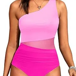yonique Women's One-Piece Swimsuit One Shoulder Swimsuit Neck Swimwear Monokini-picture-24