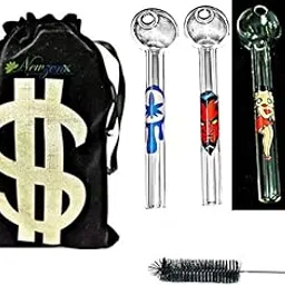 Oil Meth Crystal Pipe 5 Inch Thick Glass Combo Value Pack (12mm/5 Inch/2 Pieces) 2 Different Sign Incl. Velvet Pouch & Pipe Cleaner-picture-49