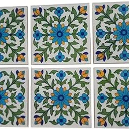 Shiv Kripa Blue Pottery Home Decor Wall Mural Mosaic Tiles Ceramic Handmade Wall Decorative Tiles 3 x 3 Inch Set of 6 (3 X 3 inch Tile, Blue)-image-2