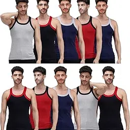 amul comfy Men's Plain Cotton Gym Vest Pack of 10 (Assorted Colours May Vary)-picture-27