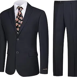 gluvistaves Men's 2 Piece Suits Classic Fit Single Breasted 2 Buttons Business Wedding Suit Jacket Blazer & Pleated Pants Set-picture-52