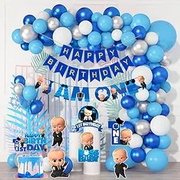 Baby Boss Birthday Decorations Kit, 51Pcs Baby Boss Birthday Decorations Items For Boys, Happy Birthday Banner,Bunting,Danglers, Boss Baby Theme Balloon, Backdrop,Cup Cake Topper with props-picture-25