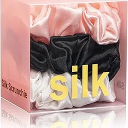 Mullberry Silk Hair Scrunchies, Pack of 3, Neutral Colors - (BLACK_WHITE_PINK)-picture-44