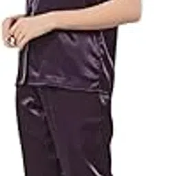 afterdusk Womens Premium Soft Satin Nightsuit Set | Short Sleeve | Smooth Silk-Feel Fabric Collar Night Suit | Regular and Comfort Fit | For Nightwear & Loungewear | L - Wine Red-picture-12