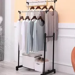 VIYANG SALES Double Pole Telescopic Clothes Rack, Foldable Garment Stand with Wheels, Stainless Steel, Large-picture-13