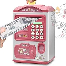 BAREPEPE Electric ATM Piggy Bank for Kids with Password and Finger Sensor - Pink image 1