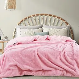 BSB HOME Faux Rabbit Fur with Sherpa Luxurious Soft Fluffy Cozy Fuzzy Warm Reversible Blanket for Single Size Bed 500GSM Blanket with Bag Packing - Color- Pink, 152 x 220 Cm, Weight- 2Kg-image-10