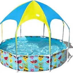 Toy Cult (R) Portable Swimming Pool for Adults, Blue Plastic Square Frame Pool with Metal Frame, 122x122x30.5 cm, Above Ground Pool with Canopy, 450L Capacity-picture-24