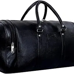 55 L Black Vegan Leather Weekender Travel Duffle Luggage Bag with Detachable Shoulder Strap for Men & Women (Black)-image-75