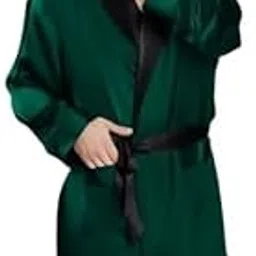 Men Satin Robe with Contrast Belt | Men's Satin Robe | Luxurious Silk-Feel Nightwear with Contrast Collar & Waist Belt | Soft Lightweight Loungewear (Free Size)-image-37