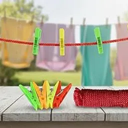 Repoca Multicolor Plastic Clothes Clips with Nylon Cloth Rope, 12 Clips, Laundry Drying Combo Pack of 2-image-47