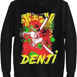poppshop Chainsaw Man Anime Hoodie, Black Cotton Sweatshirt, Graphic Print Design with Front and Back Artwork-picture-50