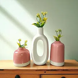 White Bottle & 2 Pink Vase Set (6 inch, 4 inch, 3 inch) | for | Home | Office | Garden | Decor | Gift | Gifting | Without Flower-picture-44