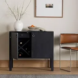 TGF Furniture Store Modern Wine Storage Cabinet with X-Shaped Rack – 2-Door Black Buffet Console Sideboard for Dining Room, Kitchen or Bar Area-picture-12
