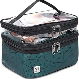 nfi essentials Transparent Makeup Bags Double Layer Travel Cosmetic Cases Make up Organizer Toiletry Bag with 2 Zipper for Women & Girl (Green)-picture-14