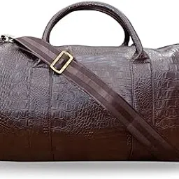 vilantz Premium Vegan Leather Travel Duffel Bag for Men–Brown Crocodile Pattern Weekender with Shoulder Strap & Top Handles – Stylish Overnight Gym or Travel Bag-picture-44
