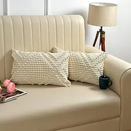 SAMAIR Luxurious Attractive Design Pure Soft Cotton Rectangle Cushion Pillow Cover Case (Set of 2) - Size 12x20 inch for Sofa & Living Room (White Fringe)-picture-11
