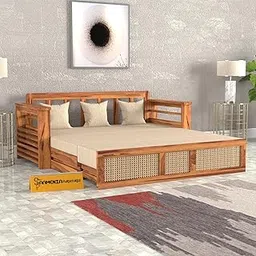 KINGS HOME FURNITURE Solid Sheesham Wood Sofa Cums Bed with Mattress & Storage | Rosewood Convertible Sofa Bed for Living Room & Bedroom (F-Natural (Beige), 3 Seater)-image-89