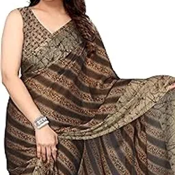 mirchi fashion Women's Jacquard Chiffon Stripe Ikkat Printed Saree with Blouse Piece-picture-44