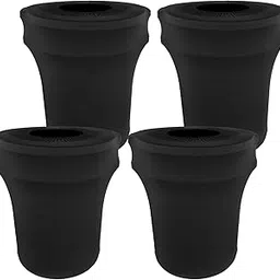 BSTKEY 32 Gallon Stretch Spandex Trash Can Cover, 4 Pack Outdoor Fitted Waste Container Cover Round Garbage Can Covers for Wedding Party Fundraiser Decor, Without Trash Can (Black)-picture-32