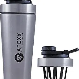 Apexx Protein Shaker Bottle – Steel Shaker for Gym with Silent Mixing, Leakproof Twist Cap, BPA-Free, No Smell with Carry Handle - Silver 750ML-picture-12