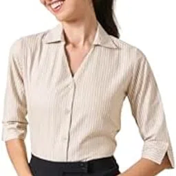 Women Stripe Blue and White Polycotton Formal Shirt-image-14