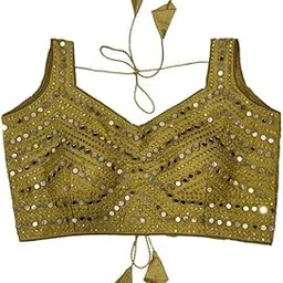 blackbanch Deepika Hand Mirror Work Sleeveless Open Back alterable Women Blouse, Pack of 1-picture-35