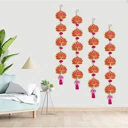 GIFT JAIPUR 5 Tier Set of 4 Strings Pink Lotus Wall Hanging Gift Decorative Showpiece for Diwali Ganesh Chaturthi Pooja Home Door Decor Temple Marriage Wedding Stage Decoration (30 Inch Length-picture-29