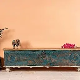 Pooja Art Enterprises Solid Wooden Storage Trunk | Storage Box | Coffee Table | Center Table For Living room, Bedroom, Hotel & Home, (Dark Blue)-picture-14