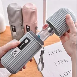 Oslen (Pack of 2) Capsule Shape Travel Toothbrush Holder Toothpaste Case Holder Portable Toothbrush Storage Plastic Toothbrush Holder-Mulit,(Grey + Pink)-picture-17