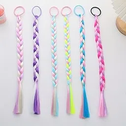 Plenteous Kids Hair Accessories for Girls Rainbow Braids Extensions Color Twist Braids Hair Extensions with Rubber Bands Synthetic Braiding Ponytail for Crazy Hair Day Accessories - 3 pc, Multi.-picture-11