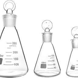 Salco Glass Erlenmeyer Flask Set (50, 100 and 250ml), 3 Pack Graduated Borosilicate Glass Erlenmeyer Conical Flask with Glass Stopper for Lab, Experiment, Chemistry-picture-21