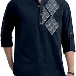clothing veda Men's Cotton Blend Self-Printed Short Kurta Shirt | Full Sleeve Mandarin Collar Casual Kurta-picture-49