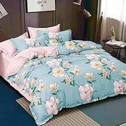Subtlespreads Soft Premium Cotton Blend Double Quilt Cover Blanket Cover Razai Duvet Cover Comforter Cover for Double Size Duvets with Zip 90"x 100" , Sky Blue Floral-picture-15