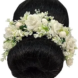 Samyak Beautiful Hair Gajra Garland Handmade Floral Wedding Bridal Bridesmaid Hair Jewellery Bun Juda | Hair Accessory, Hair Pin Clips Veni (White), Pack of 1-image-14