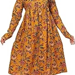 label mohan art Women’s Mustard Alia Cut Kurti | Elegant Ethnic Wear with Flared Hem & Round Neck | Comfortable Cotton Blend Kurta-picture-59