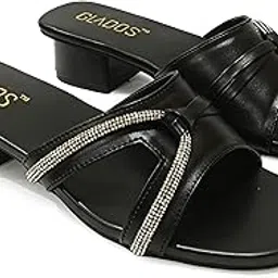 glados Stylish Rhinestone Studded Block Heel Slippers for Women & Girls | Comfortable Slip-On Design | Perfect for Ethnic, Party, and Casual Use.-picture-30