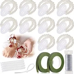10 Pcs Corsage Wristlet Band, Wrist Corsage Bracelets, Pearl Wrist Corsages, Bride Elastic Pearl Wristband Corsage, DIY Flower Hand Corsages Bracelets Accessories for Wedding DIY Handmade Prom-picture-16