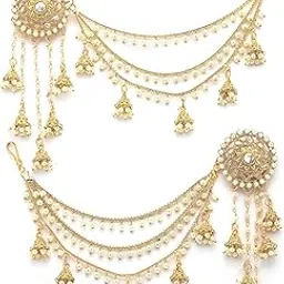 sukkhi Creative Traditional Indian Fashion Gold Plated Multi Layer Pearls Ear Chain with Jhumka/Jhumki Earring Jewellery for Women & Girls|E107327-picture-11