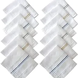 infideals Men's Handkerchief, Soft Cotton Hankies For Gents White With Stripe- Pack Of 12-picture-27