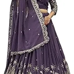 kv fashion Women's Vichitra Embroidered Semi-Stitched Lehenga Choli (Khajuri LH-New) image 1