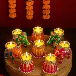 THE INDIA STYLE-TeaLight Candle Holders Elephant Candle Pack of 8 Units for Diwali Decoration/Candle Set-picture-17