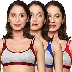 mysha Womens Poly Cotton Non Padded Wire Free Full Coverage Daily Workout Sports Bra (Pack of 3)-picture-57