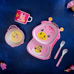The Bamboo Co ® Kids/Baby Feeding/Dinner Set of 5 | Made of Bamboo| Kids Crockery Set Tableware |Baby Utensils and Dishes Set | Eco-Friendly |Organic & Natural (Pink Giraffe)-image-45